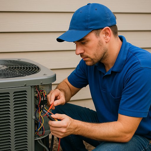 HVAC technician installing a new high-efficiency air conditioning unit